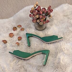 Kelly Green Woman’s Peep Toe Slim Heel Slide Slip On Heel Shoe Sz 9.5